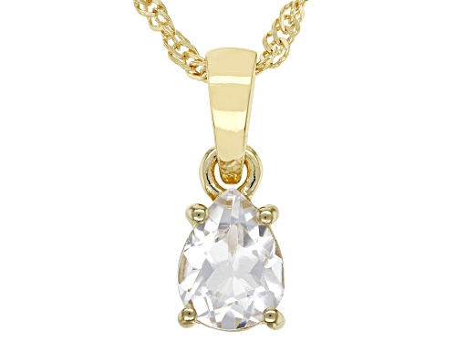 1.09ct Pear White Topaz 18K Yellow Gold Over Sterling Silver April Birthstone Pendant With Chain