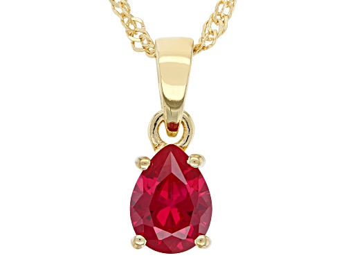 1.10ct Lab Created Ruby 18K Yellow Gold Over Sterling Silver July Birthstone Pendant With Chain