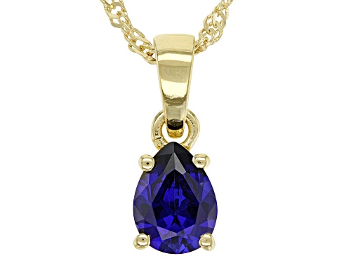 1.15ct Lab Created Blue Sapphire 18K Yellow Gold Over Sterling Silver Birthstone Pendant With Chain