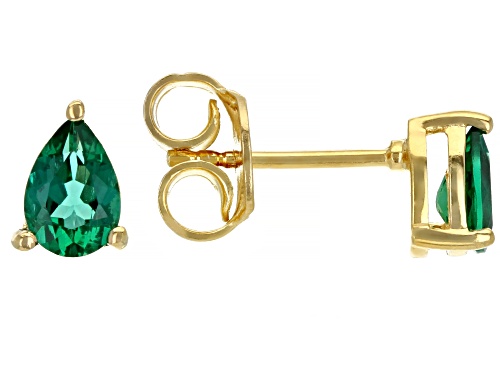 0.57ctw Pear Shaped Lab Created Emerald 18K Yellow Gold Over Sterling Silver May Birthstone Earrings