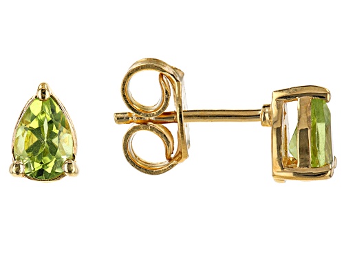 Photo of 0.77ctw Pear Shaped Manchurian Peridot™ 18K Yellow Gold Over Silver August Birthstone Earrings