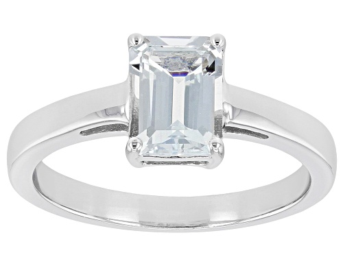 1.19ct Rectangular Octagonal Aquamarine Rhodium Over Sterling Silver March Birthstone Ring - Size 9