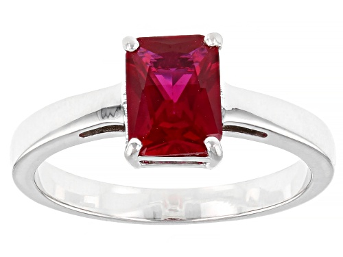 1.45ct Rectangular Octagonal Lab Created Ruby Rhodium Over Sterling Silver July Birthstone Ring - Size 8