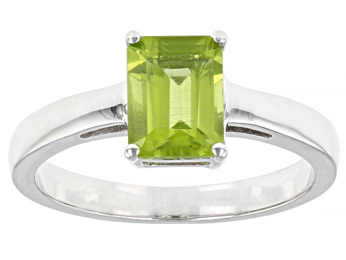 1.36ct Rectangular Octagonal Manchurian Peridot™ Rhodium Over Sterling Silver August Birthstone Ring - Size 10