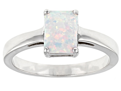 0.34ct Rectangular Octagonal Lab Created Opal Rhodium Over Sterling Silver October Birthstone Ring - Size 8