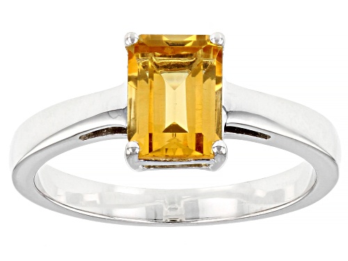 1.19ct Rectangular Octagonal Brazilian Citrine Rhodium Over Sterling Silver November Birthstone Ring - Size 8