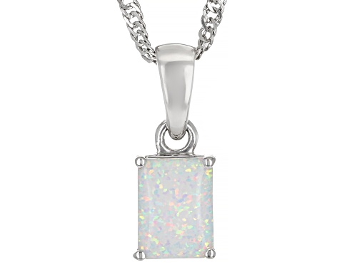 Photo of 0.34ct Lab Created Opal Rhodium Over Sterling Silver October Birthstone Pendant With Chain