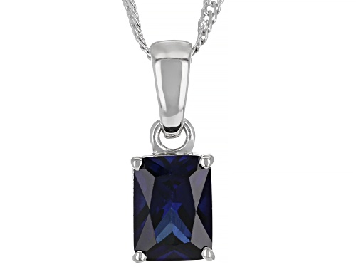 1.45ct Lab Created Blue Sapphire Rhodium Over Sterling Silver Birthstone Pendant With Chain
