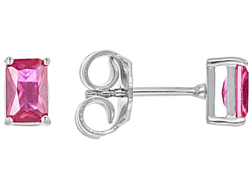 1.19ctw Rectangular Octagonal Lab Created Ruby Rhodium Over Sterling Silver July Birthstone Earrings