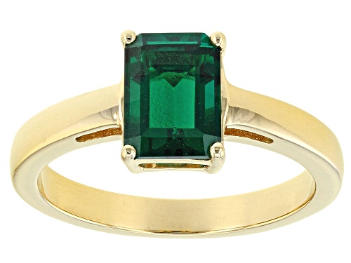 Photo of 1.19ct Rectangular Octagonal Lab Created Emerald 18k Yellow Gold Over Silver May Birthstone Ring - Size 9