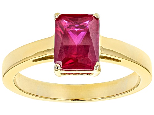 1.36ct Rectangular Octagonal Lab Created Ruby 18k Yellow Gold Over Silver July Birthstone Ring - Size 8