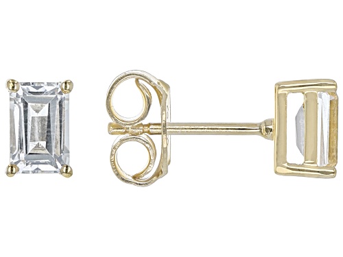 1.19ctw Rectangular Octagonal White Topaz 18k Yellow Gold Over Silver April Birthstone Earrings