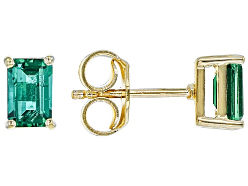 Photo of 0.85ctw Rectangular Octagonal Lab Emerald 18k Yellow Gold Over Silver May Birthstone Earrings