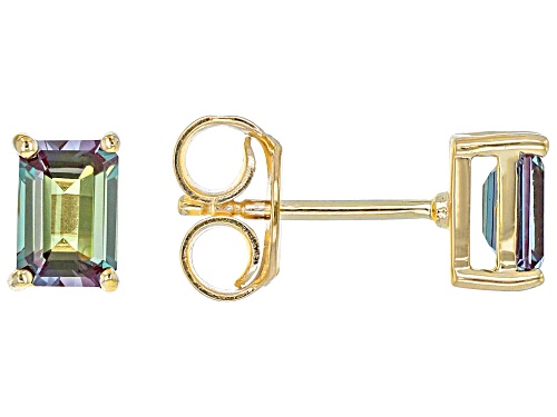 Photo of 1.10ctw Rectangular Octagonal Lab Alexandrite 18k Yellow Gold Over Silver June Birthstone Earrings