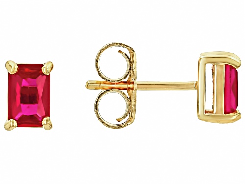 1.19ctw Rectangular Octagonal Lab Ruby 18k Yellow Gold Over Sterling Silver July Birthstone Earrings