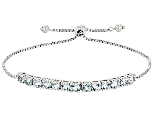 2.54ctw Round Aquamarine Rhodium Over Sterling Silver Bolo Bracelet