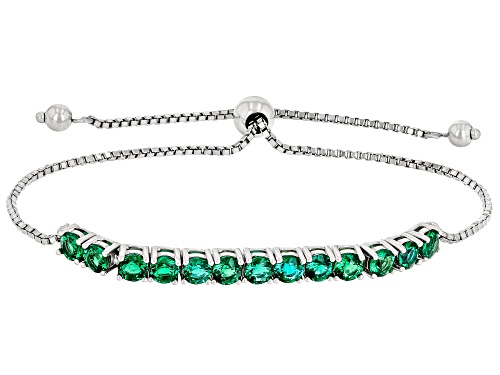 2.64ctw Round Lab Created Emerald Rhodium Over Sterling Silver Bolo Bracelet