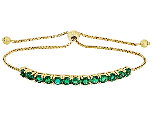 2.64ctw Round Lab Created Emerald 18k Yellow Gold Over Sterling Silver Bolo Bracelet