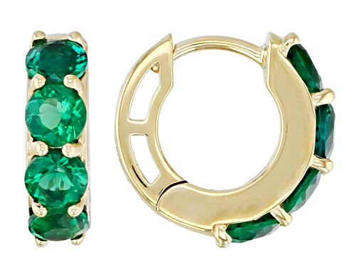 1.63ctw Lab Created Emerald 18k Yellow Gold Over Sterling Silver May Birthstone Huggie Earrings