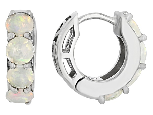 1.16ctw Round Ethiopian Opal Rhodium Over Sterling Silver October Birthstone Huggie Hoop Earrings