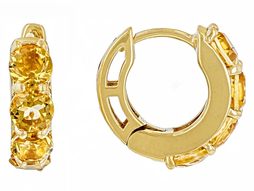 Photo of 1.70ctw Round Citrine 18k Yellow Gold Over Sterling Silver November Birthstone Huggie Earrings