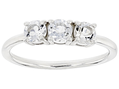 0.77ctw Round White Topaz Rhodium Over Sterling Silver April Birthstone 3-Stone Ring - Size 9