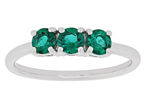 Photo of 0.61ctw Round Lab Created Emerald Rhodium Over Sterling Silver May Birthstone 3-Stone Ring - Size 8