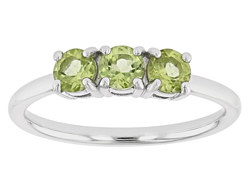 0.77ctw Round Manchurian Peridot™ Over Sterling Silver August Birthstone 3-Stone Ring - Size 9