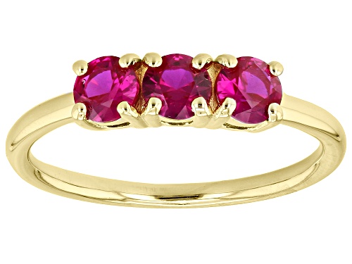 Photo of 0.77ctw Round Lab Created Ruby 18k Yellow Gold Over Sterling Silver July Birthstone 3-Stone Ring - Size 8