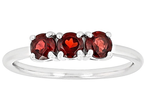 .89ctw Round Vermelho Garnet™ Rhodium Over Sterling Silver January Birthstone 3-Stone Ring - Size 9