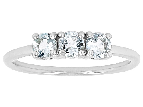 .59ctw Round Aquamarine Rhodium Over Sterling Silver March Birthstone 3-Stone Ring - Size 9