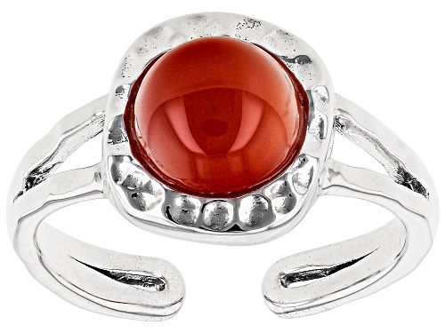 8mm Round Carnelian Rhodium Over Sterling Silver July Birthstone Hammered Cuff Ring - Size 7