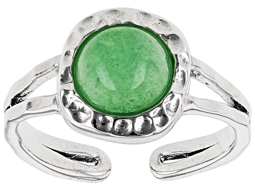 8mm Round Jadeite Rhodium Over Sterling Silver August Birthstone Hammered Ring - Size 7