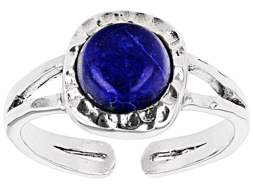 8mm Round Lapis Lazuli Rhodium Over Sterling Silver September Birthstone Hammered Ring - Size 9