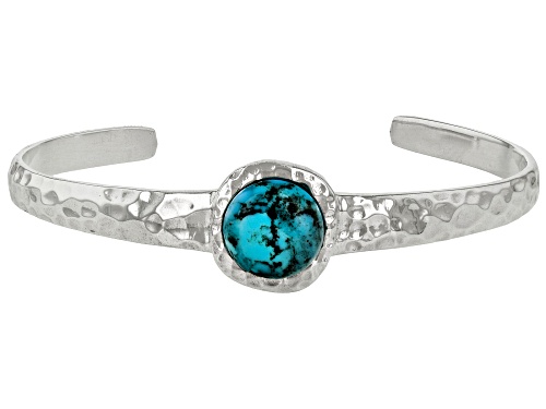 Photo of 12mm Turquoise Rhodium Over Sterling Silver December Birthstone Hammered Cuff Bracelet - Size 7.5
