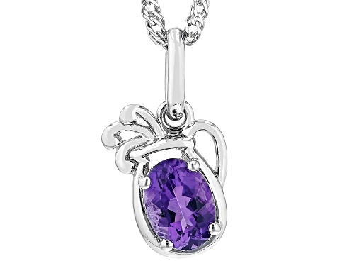 .64ct Oval African Amethyst Rhodium Over Sterling Silver Aquarius Pendant With Chain