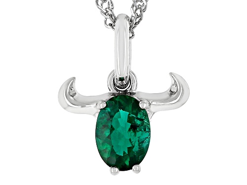 .59ct Oval Lab Created Emerald Rhodium Over Sterling Silver Taurus Pendant With Chain