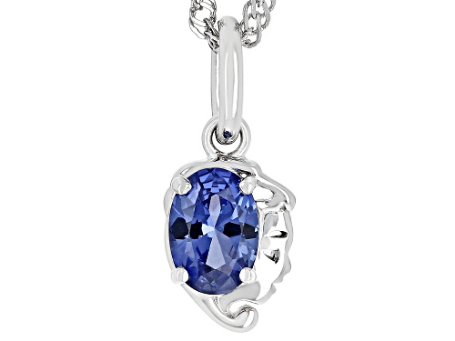 Photo of .71ct Oval Lab Created Blue Sapphire Rhodium Over Sterling Silver Virgo Pendant With Chain
