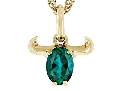 0.59ct Oval Lab Created Emerald 18k Yellow Gold Over Sterling Silver Taurus Pendant With Chain