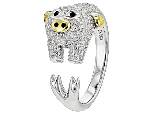 1.00ctw White Zircon with .03ctw Black Spinel Rhodium & 18k Gold Over Silver "Year of the Pig" Ring - Size 9