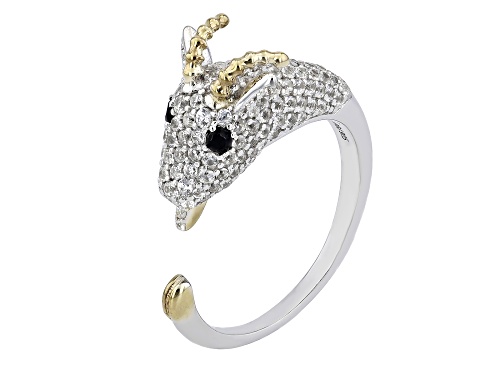 2.06ctw White Zircon & Black Spinel Rhodium & 18k Yellow Gold Over Silver "Year of the Goat" Ring - Size 7