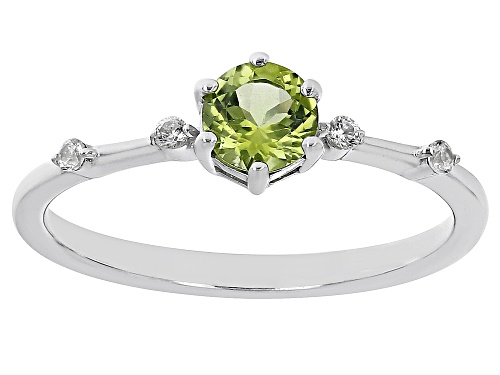 .51ct Manchurian Peridot™ with .07ctw White Zircon Rhodium Over Silver August Birthstone Ring - Size 6
