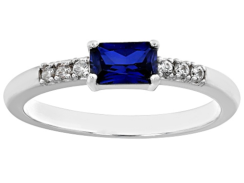 .59ct Lab Blue Sapphire & 0.07ctw White Zircon Rhodium Over Silver September Birthstone Ring - Size 9