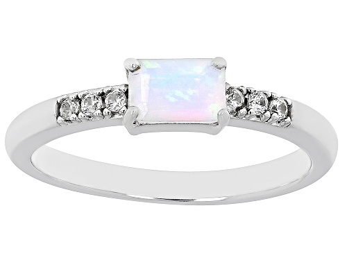 .30ct Ethiopian Opal with .07ctw White Zircon Rhodium Over Sterling Silver October Birthstone Ring - Size 9