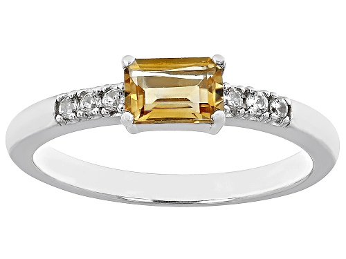 .51ct Brazilian Citrine With .07ctw White Zircon Rhodium Over Silver November Birthstone Ring - Size 8