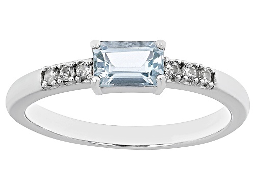 .60ct Glacier Topaz™ With .07ctw White Zircon Rhodium Over Silver December Birthstone Ring - Size 10