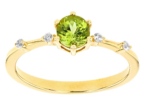 .58ctw Manchurian Peridot™ with White Zircon 18k Yellow Gold Over Silver August Birthstone Ring - Size 8