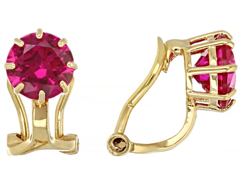 3.06ctw Round Lab Created Ruby 18k Yellow Gold Over Silver July Birthstone Clip-On Earrings