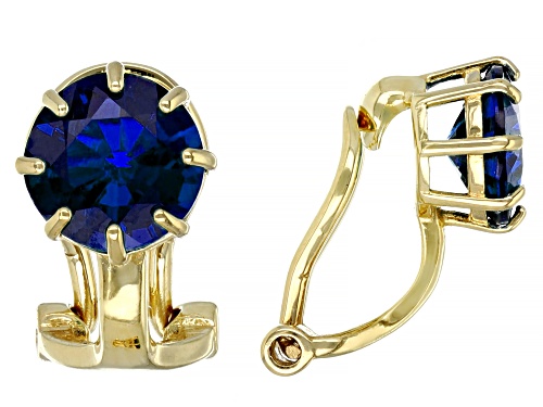 3.23ctw Round Lab Created Sapphire 18k Yellow Gold Over Silver September Birthstone Clip-On Earrings