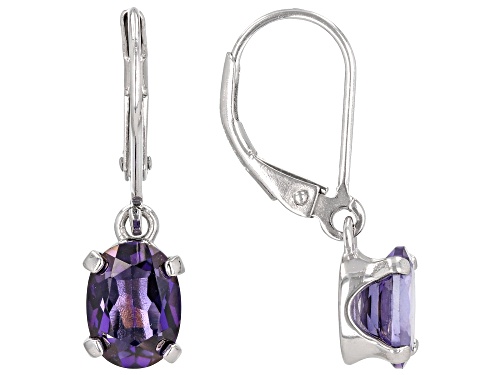 3.10ctw Oval Purple Topaz Rhodium Over Sterling Silver Solitaire Dangle Earrings